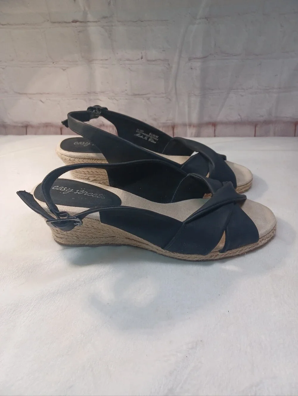 Easy Street Black Espadrille Wedge Slingback Sandals Women's Size 9.5WW